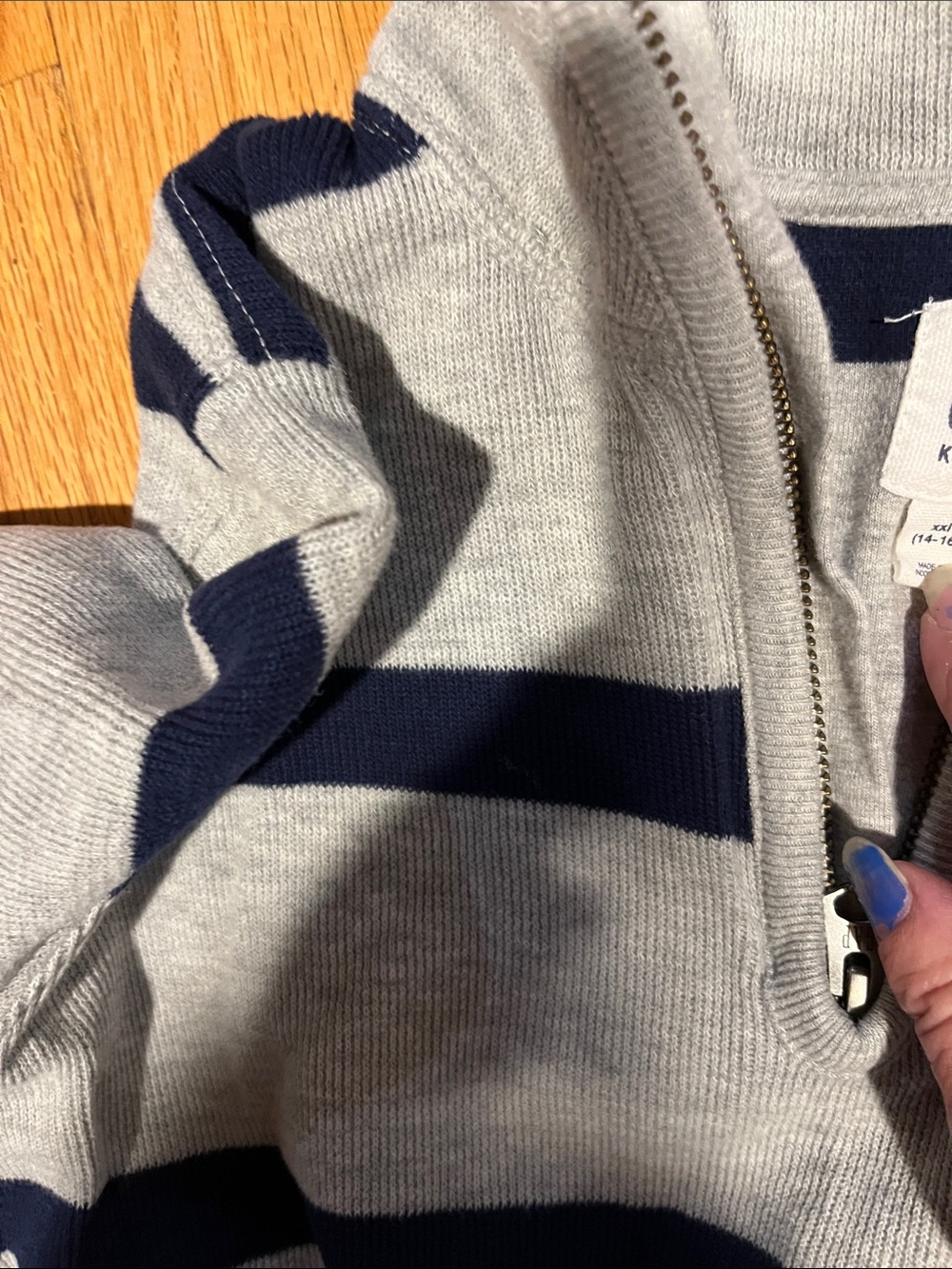Boys Zip-Front Striped Sweater - Gray & Navy